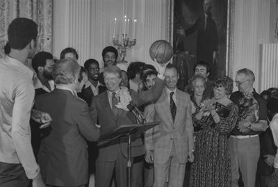 President Carter Welcomes NBA Champions The Washington Bullets