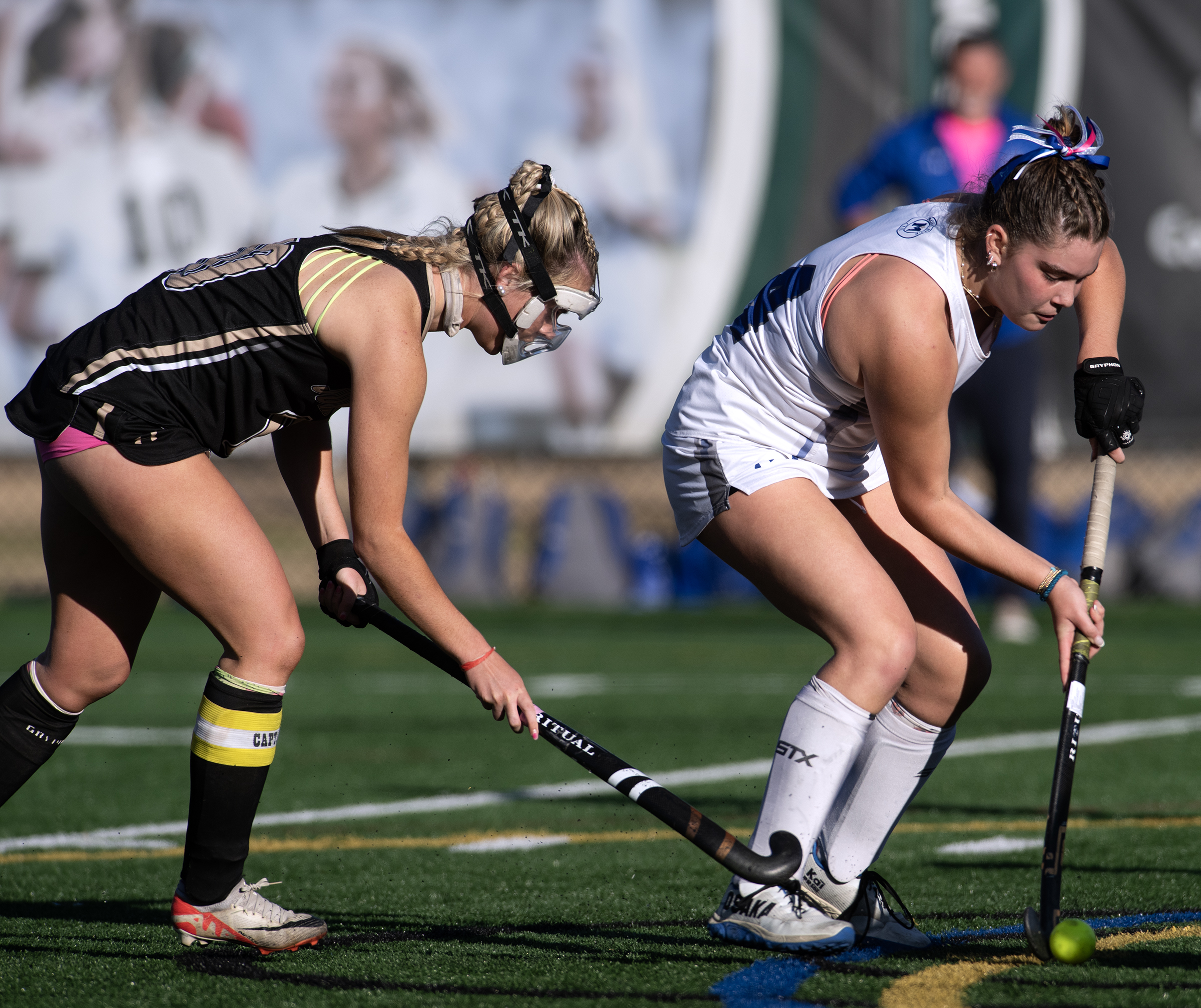 Nov. 3, 2024- St. Mary’s Paige Heary, right, moves the...