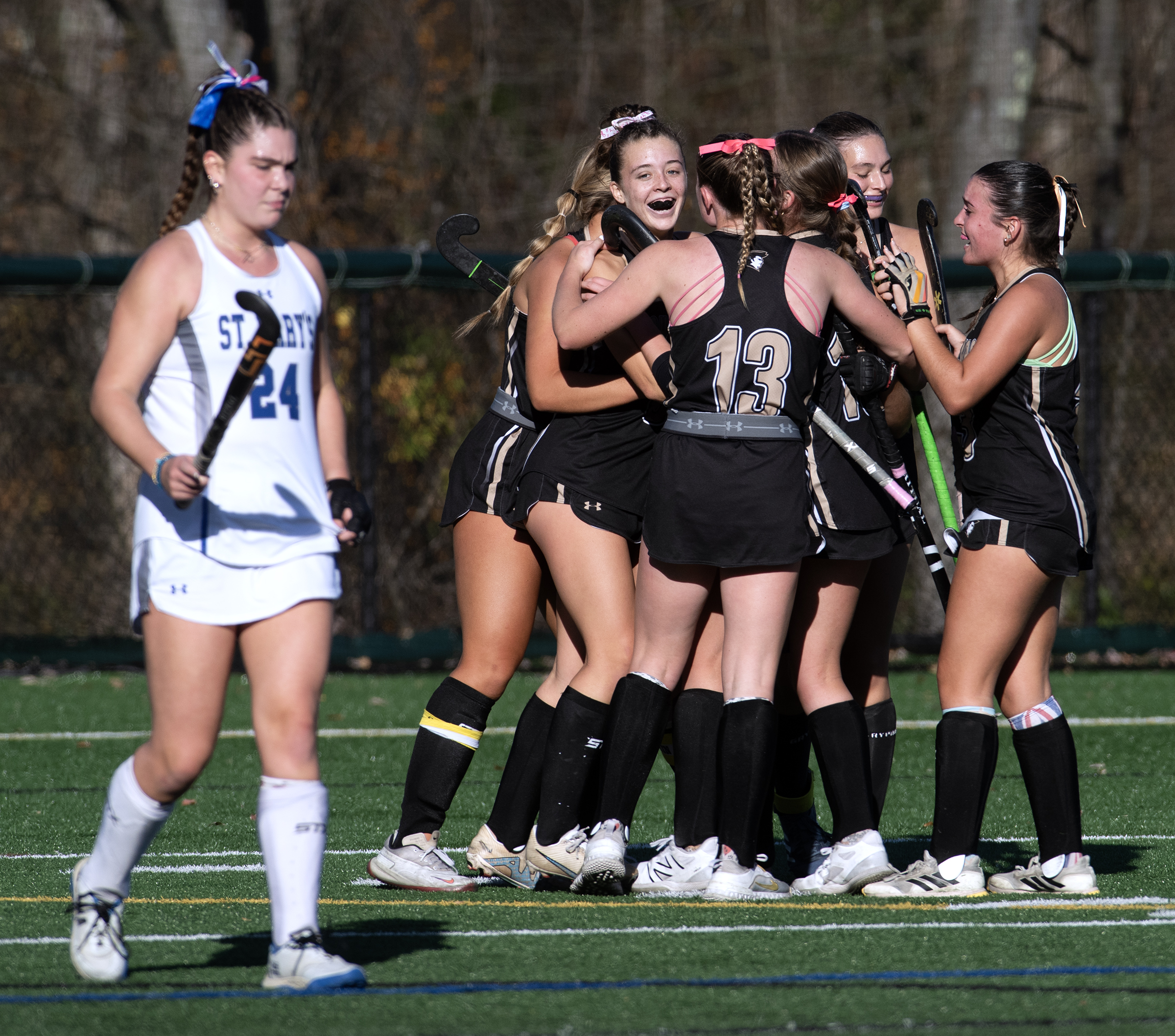 Nov. 3, 2024- John Carroll celebrates after a goal in...