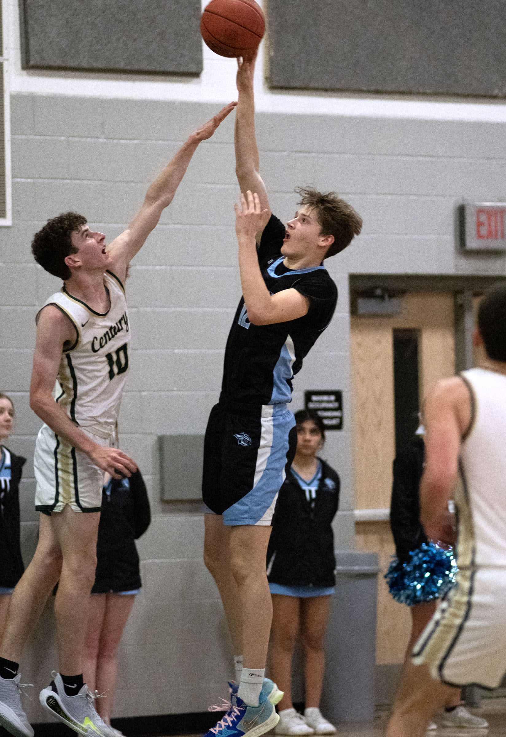 Jan. 14, 2025- Westminster's Shae Greenwood puts up a shot...