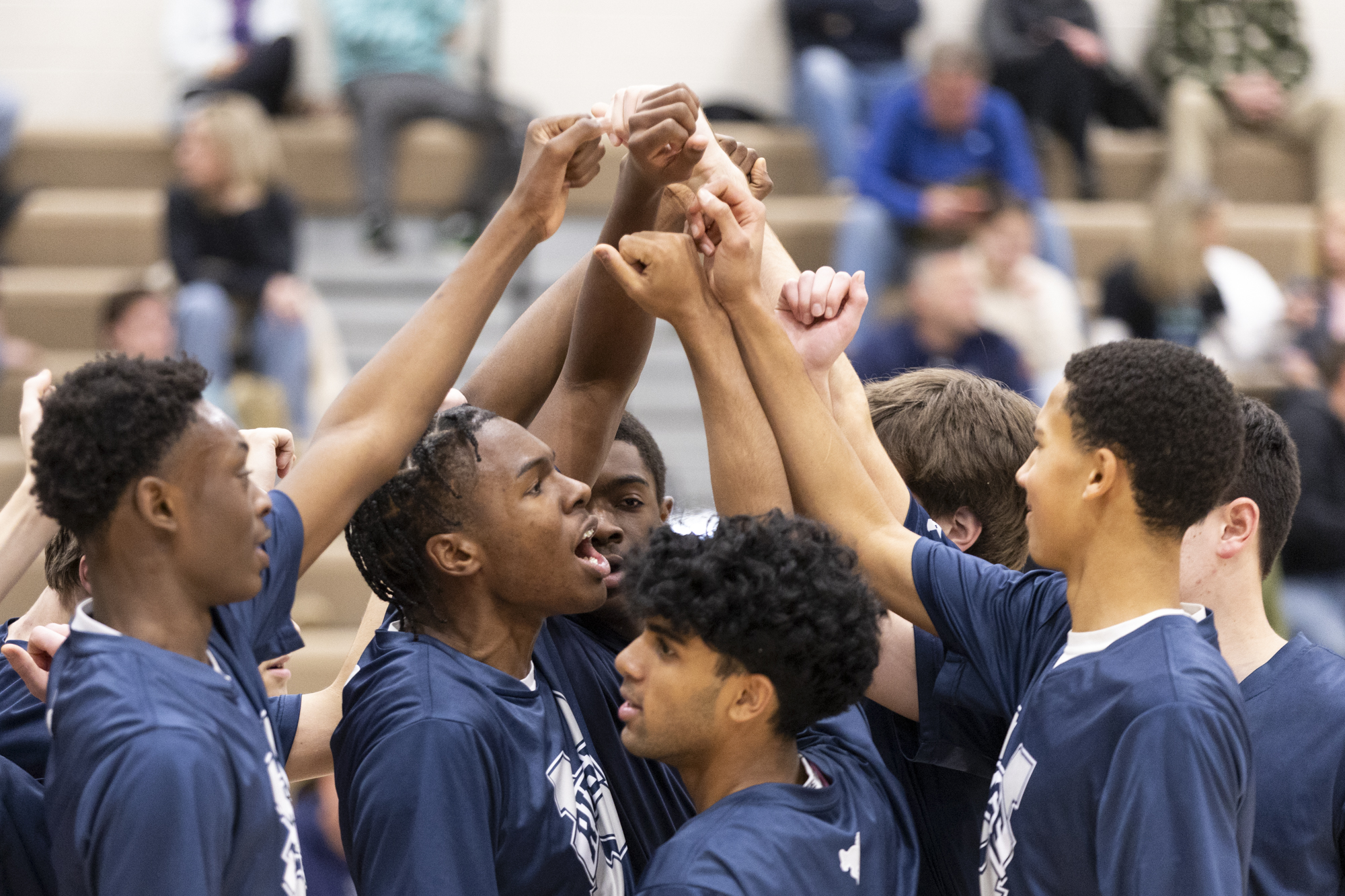 The Marriotts Ridge Mustangs huddle up before their showdown against...